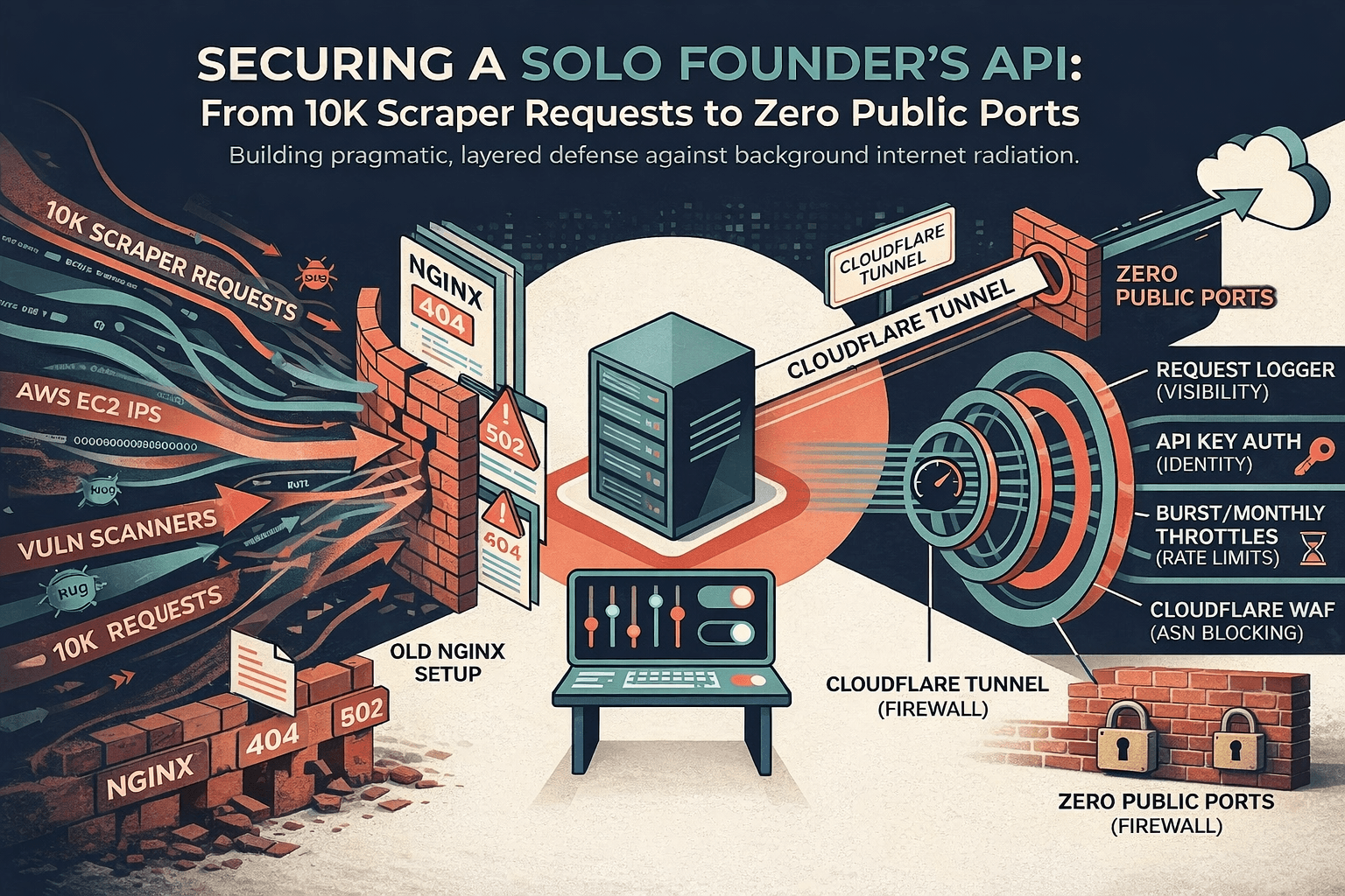 Zero Public Ports: How I Secured my B2B API Against 10k Scraper Requests